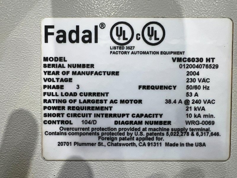 FADAL VMC 6030HT VERTICAL MACHINING CENTER