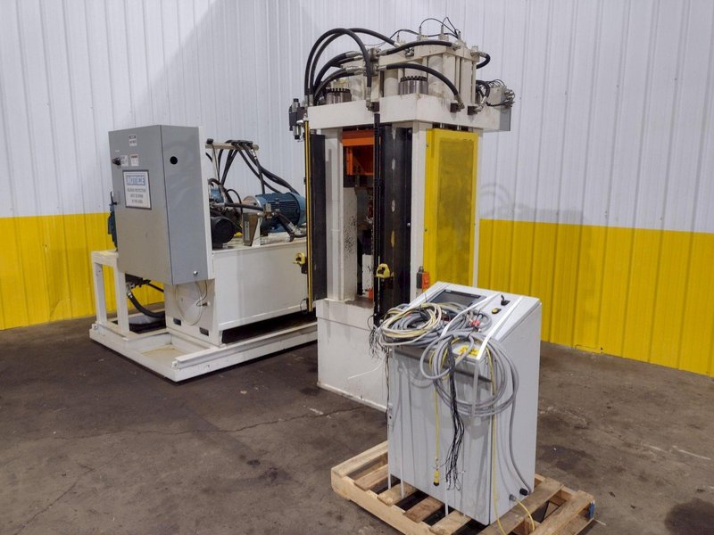 200 TON AMD 4-POST TIE-ROD FRAME HEAVY DUTY HYDRAULIC PRESS &amp; MULTI-PRESSURE HYDRAULIC UNIT: STOCK #19452