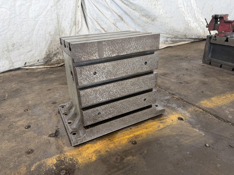 16" WIDE X 19" TALL X 9" DEEP DEVLIEG T-SLOTTED ANGLE PLATE. STOCK # 0433826