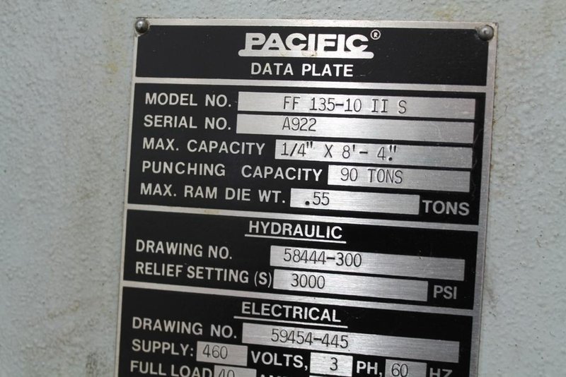 135 X 10' PACIFIC FABRI-FORMER II HYDRAULIC PRESS BRAKE: STOCK #61118