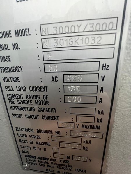 MORI SEIKI NL3000Y/3000 CNC TURNING MACHINE WITH LIVE TOOLING