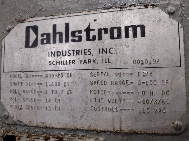 20 STAND X 1.5” DAHLSTROM MODEL 400-20OB ROLLFORMER, 12” ROLLSPACE: YOBRO #24857