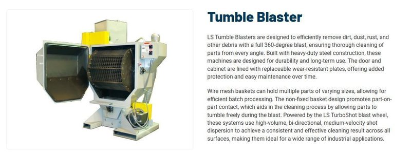 LS INDUSTRIES BARREL TYPE TUMBLE BLAST MACHINE &amp; DUST COLLECTOR: YOBRO #24013