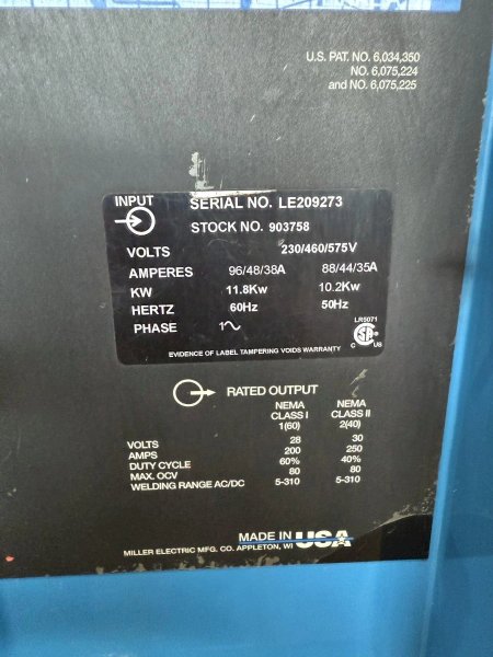 MILLER SYNCROWAVE 250DX TIG WELDER: STOCK #24044