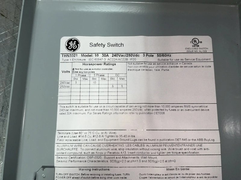 Ge ABB 30 Amps  Heavy Duty Safety Switch  - Thn3321