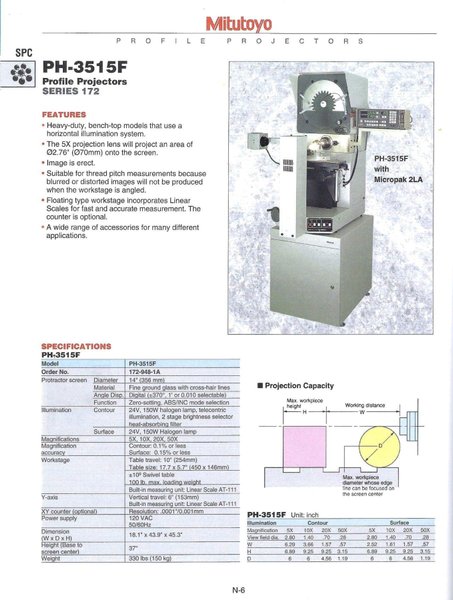 14" MITUTOYO Model PH3500 Bench Top Optical Comparator, S/N Pending.