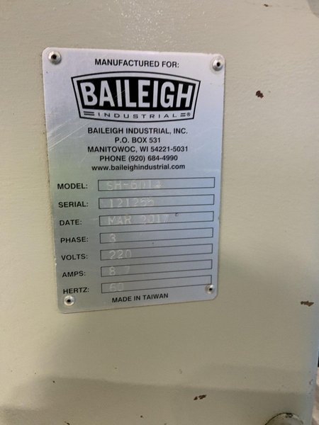 60" X 14" BAILEIGH HYDRAULIC SQUARING SHEAR: STOCK #81488