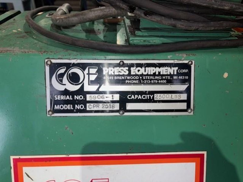 2,500 LBS X 18" COE PRESS EQUIPMENT POWERED COIL REEL / UNCOILER STOCK# 3529