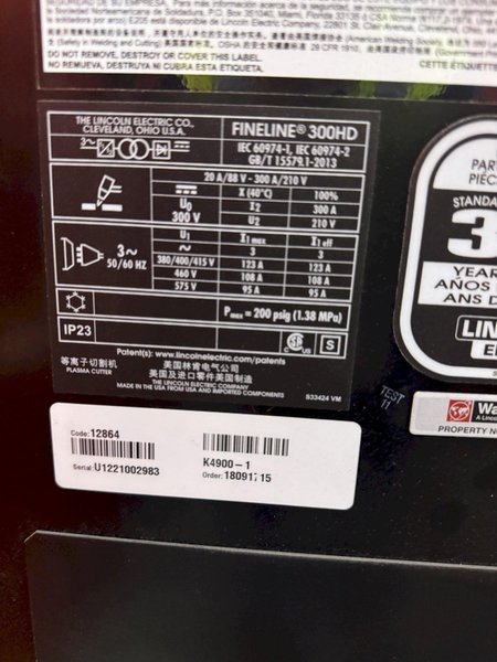 5 X 10 TORCHMATE 5100 PLASMA FINELINE 300 HD &amp; PRISM FUME EXTRACTOR : STOCK #81121