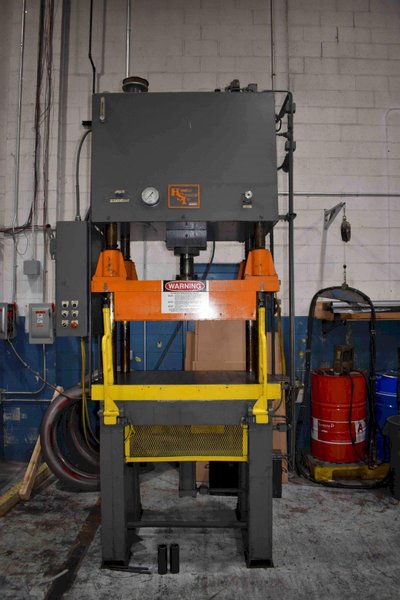 40 Ton HSI Hydraulic 4 Post Down Acting Press, 14" STR, 21" DLO, 48" x 31" BA, Cushion