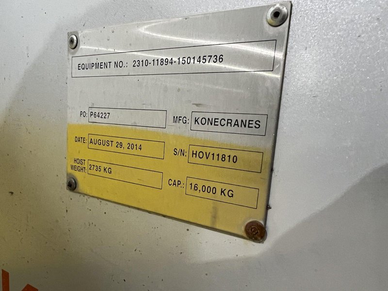 17.5 TON (2014) KONE-CRANES MODEL #CXT60410160P75GGN0S SINGLE GIRDER OVERHEAD CRANE HOIST &amp; TROLLEY: STOCK #18633
