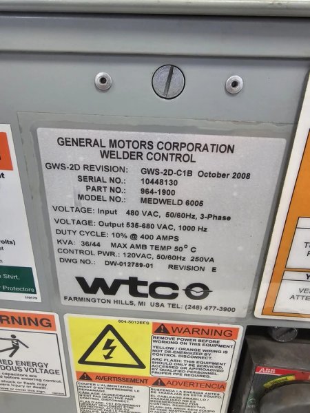 WTC MEDWELD 6005 PART# 964-1900 WELDER CONTROL REV E