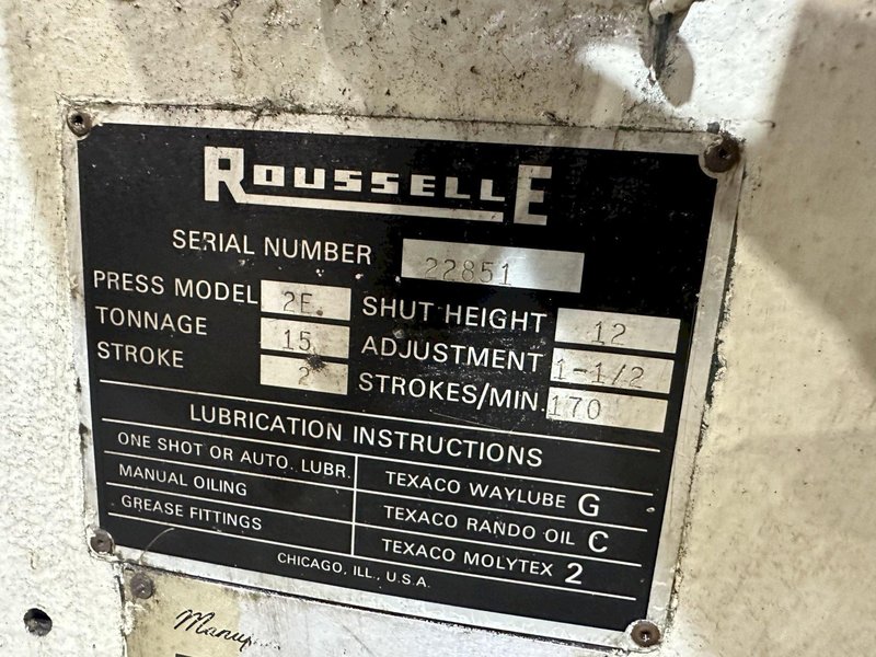 15 TON ROUSSELLE MODEL #2E OBI PRESS, 2" STROKE: STOCK #20156