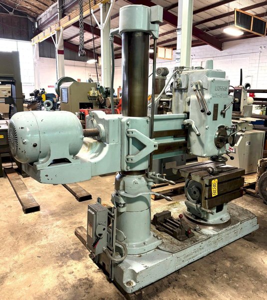 4' x 9" Morris Radial Drill, 4 MT, 5 HP, Box Tbl., Nice, Low Price