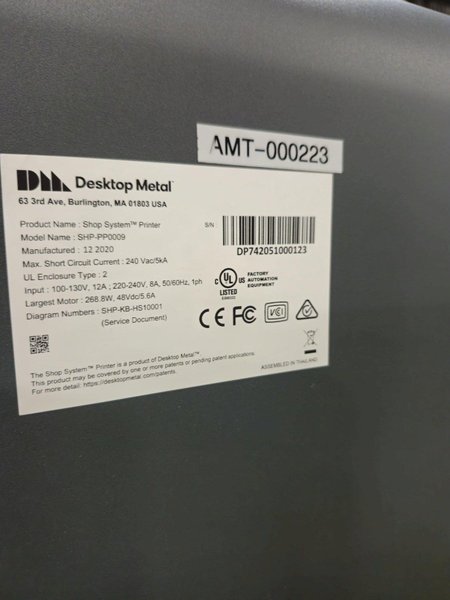2021 Desktop Metal SHP-PP0009 3D Metal Printer - 12L Capacity, Binder Jetting Technology, Oven, Accesories