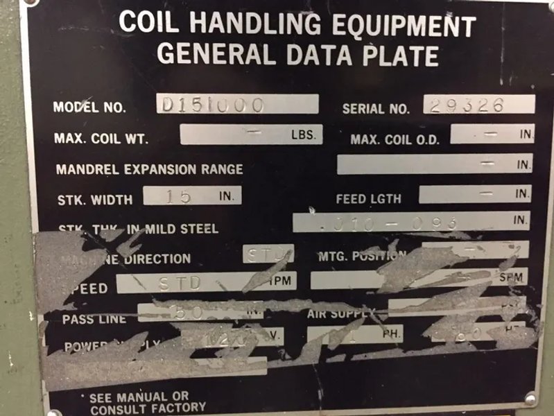 CWP/ROWE 8,000 lb x 15" WIDE X .093 SERVO FEED LINE, STOCK# 13987J