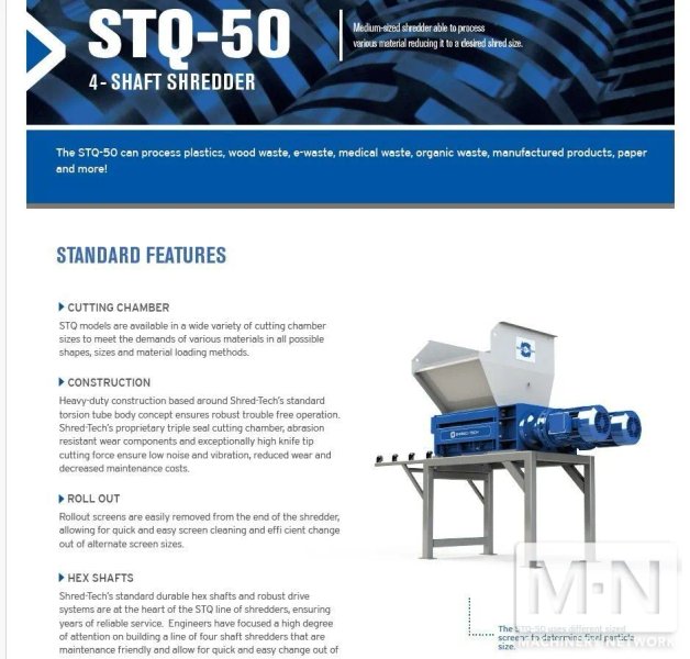 60 HP SHRED-TECH MODEL STQ-50E 4 SHAFT SHREDDER MFG 2015