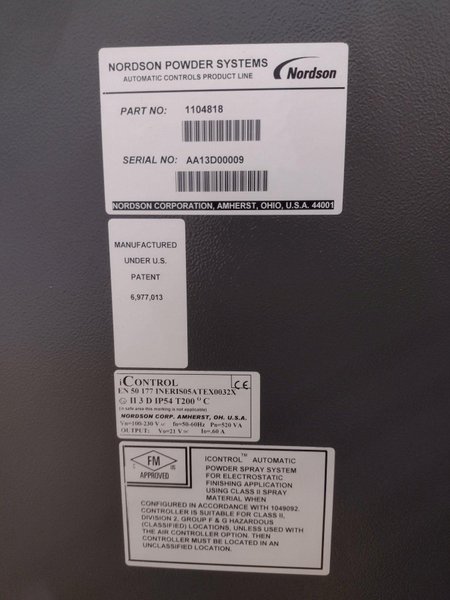 NORDSON POWDER COAT PAINT SYSTEM WITH FEEDER &amp; I-CONTROL: YOBRO #26271
