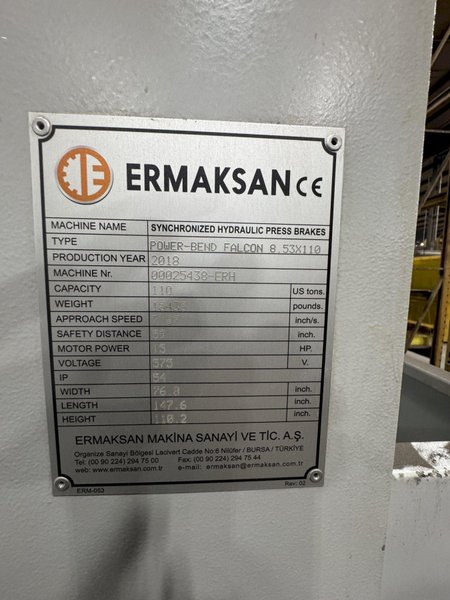 110 TON X 8'6" ERMAKSAN CNC HYDRAULIC PRESS BRAKE: STOCK #80654