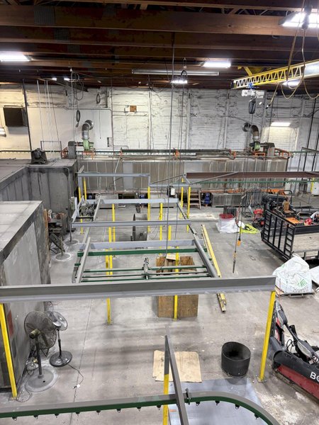 ADVANCED CURING SYSTEMS AUTOMATIC HANGER CONVEYOR PASS-THROUGH SYSTEM: YOBRO #24994