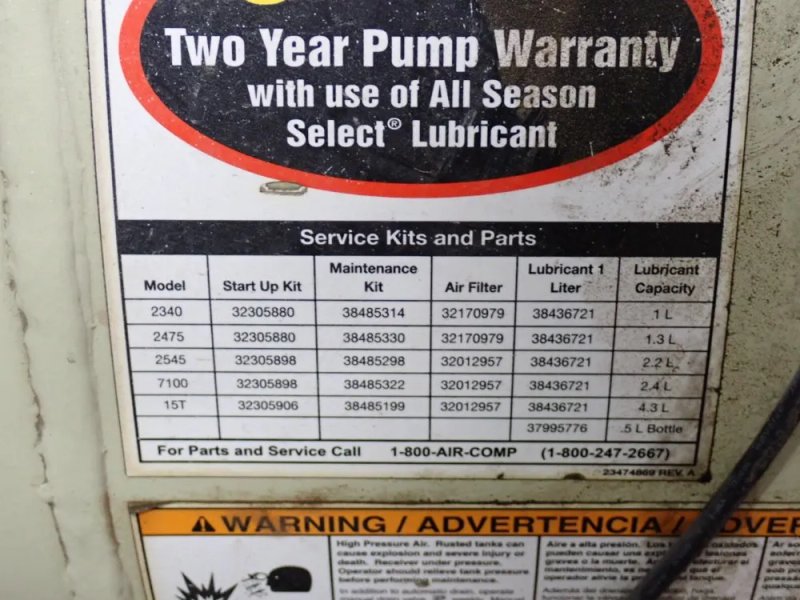 Ingersoll Rand (2) 3//5 Hp Air Compressor - 2-2475es-p
