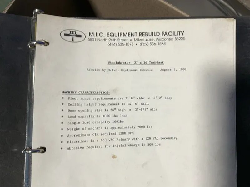 Wheelabrator 27” X 36”, 1000 Lbs Shot Blaster