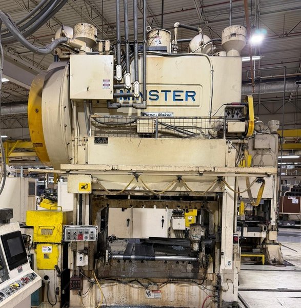 150-ton Minster "Piece-Maker" Back Geared Straight Side Press Model P2-150-60 For Sale, Year 1996 -  Includes Coil Feed Line