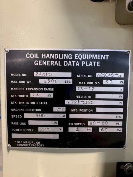 6,500 lbs x 24" Wide Cooper-Weymouth Peterson Conventional Coil Feed Line