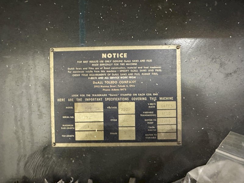36" DOALL VERTICAL BAND SAW MODEL # V-36 BAND:  STOCK #77638