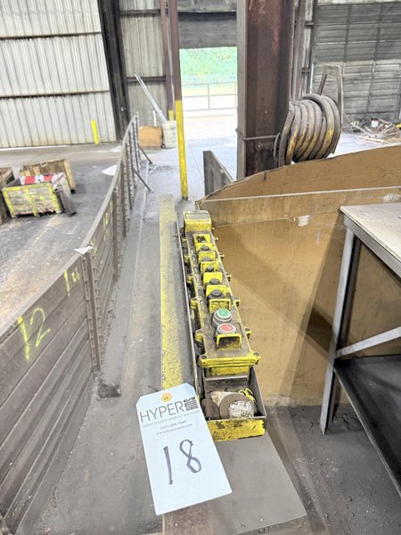 Shaw Box 3 ton electric hoist with three way pendent controls, approx. 30' Mid-South underslung bridge and approx. 60' runway