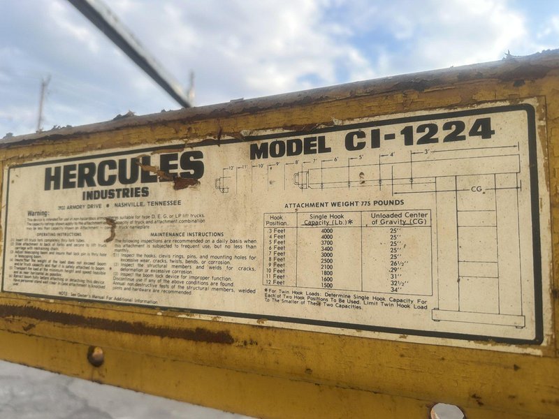 2 TON HERCULES MODEL #CI-1224 TALL BOOM FORKLIFT ATTACHMENT: STOCK #22508