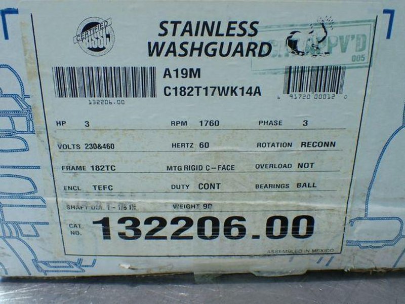 Marathon Electric 3hp, 1760rpm Stainless Steel Washguard Motor - 132206.00