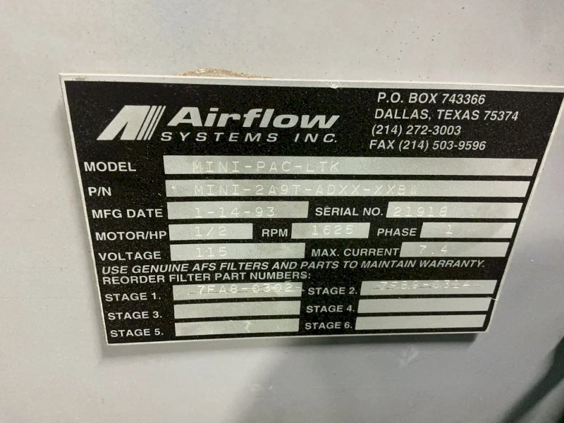 Airflow Systems Fume Collector - Mini-pac-ltk
