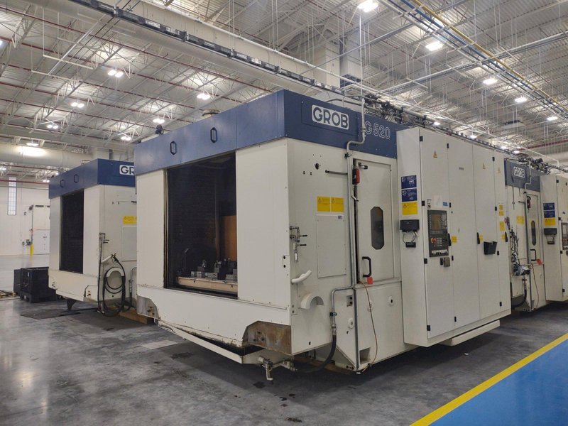 2 FOR SALE- 2013 Grob model G520A21KD 4 axis cnc universal machining centers, approx. 60,000 hours, dual HSK63 spindles, 18,000 rpm, 36 position atc, x,y,z,a axis, siemens 840d controls, 2 station pallet, price each
