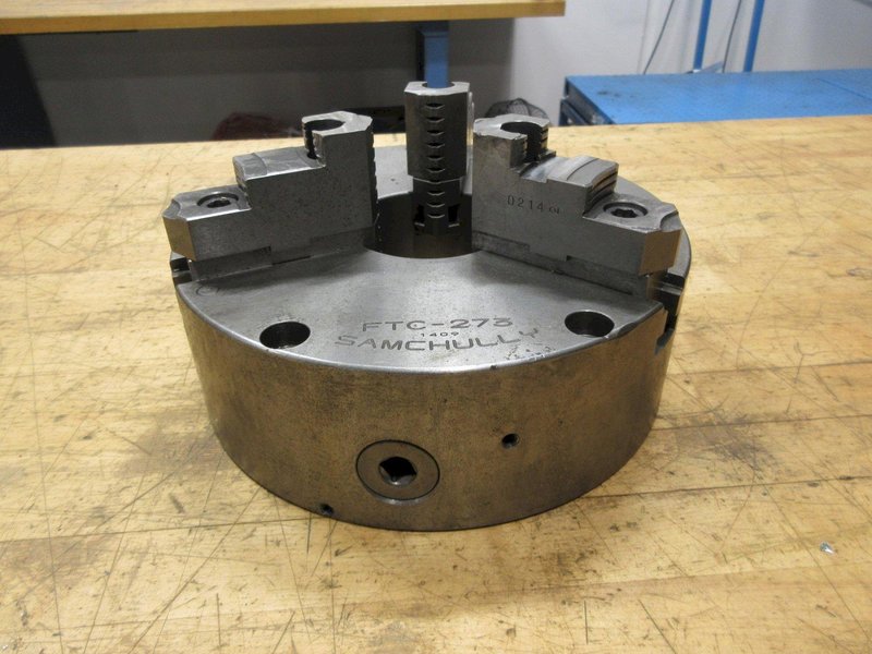 Samchully FTC-273 Manual Lathe Chuck: 11", 3 Jaw, 3.5" Thru Hole, Self-Centering Front Mounting, 2500 Max RPM- Auction Item