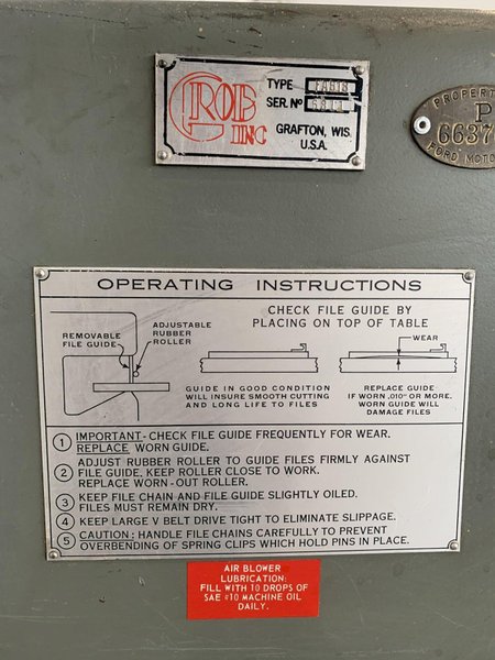 18" GROB FAB18 CONTINUOUS FILE MACHINE. STOCK # 0254724