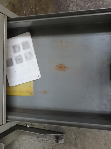 Metal Work Desk with Drawers w Sliding Door and Contents w Light- Auction Item