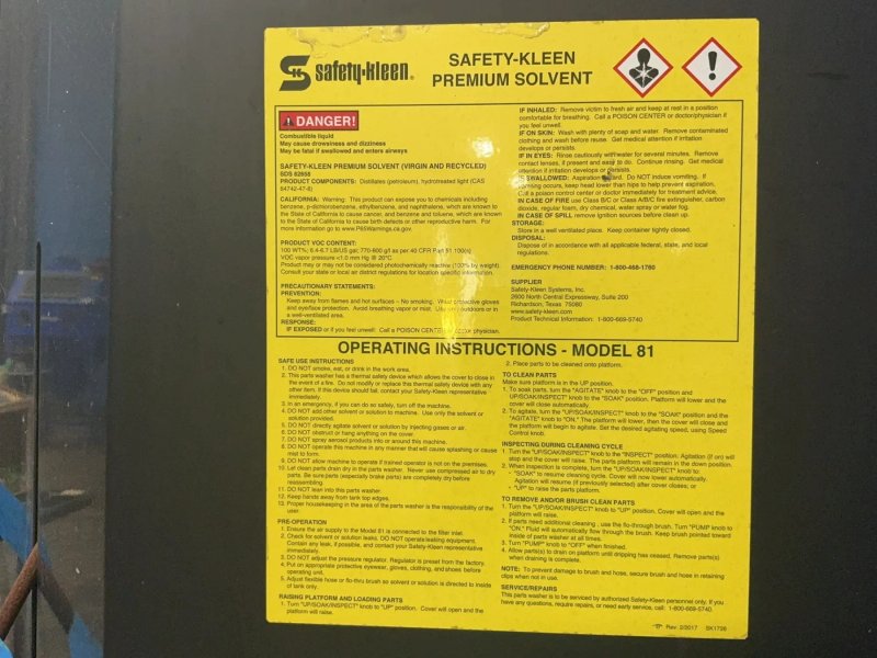 Safety-kleen 44" X 20" X 30" Parts Washer - 81