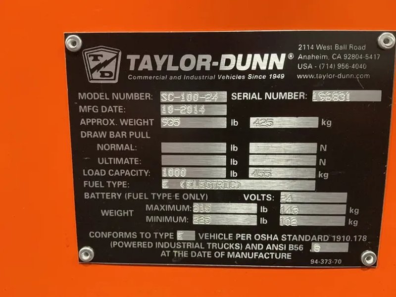 Taylor-dunn  1000 Lbs Electric Stock Chaser Cart - Sc-100-24