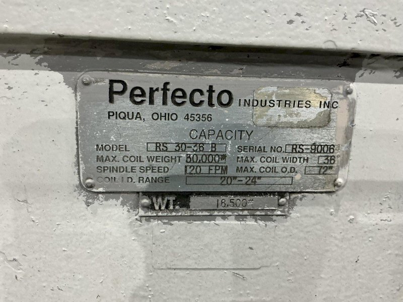 30,000 LBS X 36" PERFECTO COIL FEED LINE, COIL REEL UNCOILER &amp; STRAIGHTENER: YOBRO #24871