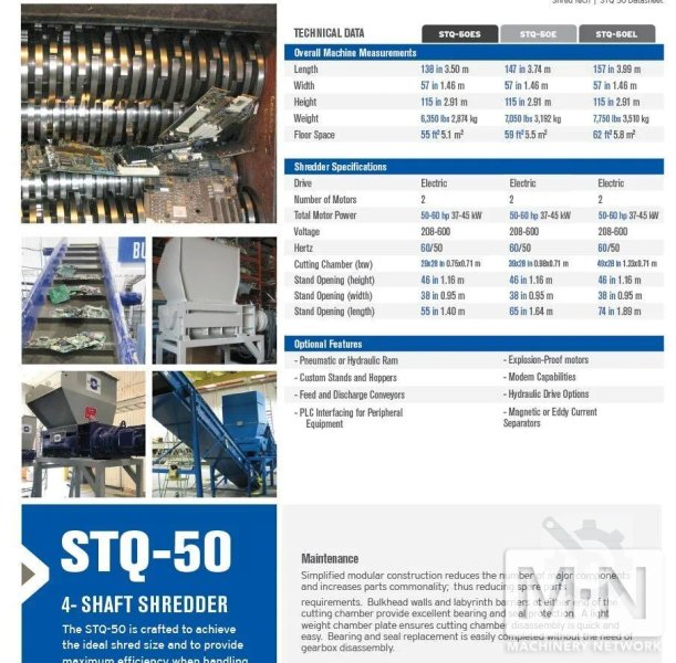 60 HP SHRED-TECH MODEL STQ-50E 4 SHAFT SHREDDER MFG 2015