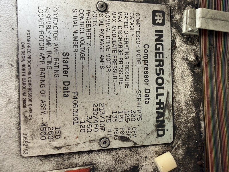 Ingersol Rand model SSR-EP75 75 hp air compressor s/n F4060U91
