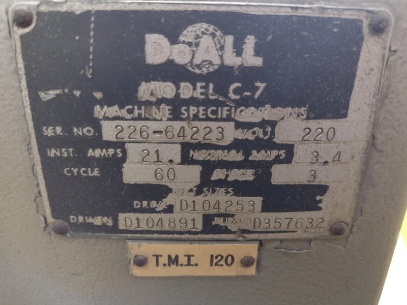 12" X 12" DOALL MODEL #C-7 HORIZONTAL BANDSAW: STOCK #18817