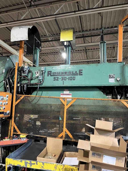 80 Ton Rousselle Model 8S100 Straight Side Press, 6" STR, 17.25" SH, 4" ADJ, 100" x 30" BA, 50 SPM