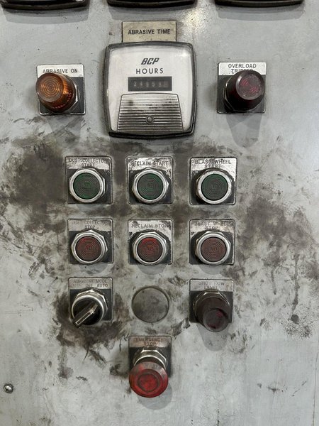 3" BCP MODEL #A4-7620 3-WHEEL COIL BAR PASS -THROUGH BLAST MACHINE, RECLAIM &amp; DUST COLLECTOR: STOCK #20000