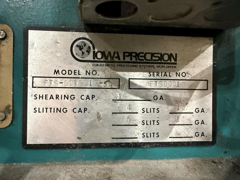 60" x 16 GAUGE IOWA PRECISION MODEL #GAF60-6 COIL SLEAR (SLITTING &amp; CUT-TO-LENGTH) LINE, WITH UNCOILERS &amp; SIDE PUNCHING / NOTCHING: YOBRO #24552