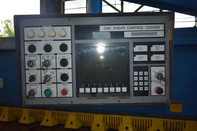 10' X 1/4" CINCINNATI CNC HYDRAULIC POWER SQUARING SHEAR.  STOCK # 1006925