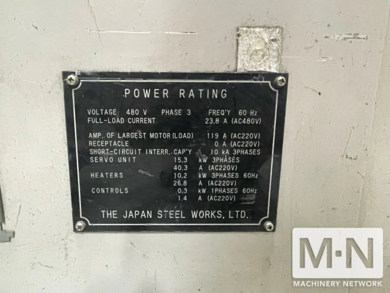 121 TON 4.3 OZ JSW MODEL J110AD-180H ELECTRIC INJECTION MOLDING MACHINE MFG 2005