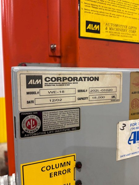 (6) 18,000 LB ALM MODEL #WE-18 HEAVY DUTY ELECTRIC MOBILE COLUMN LIFT AUTOMOTIVE JACKS: YOBRO #24551