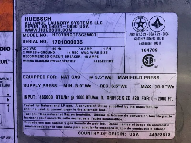 Huebsch 26” X 36” Drum Dryer - Ht075nqtf3g2w01